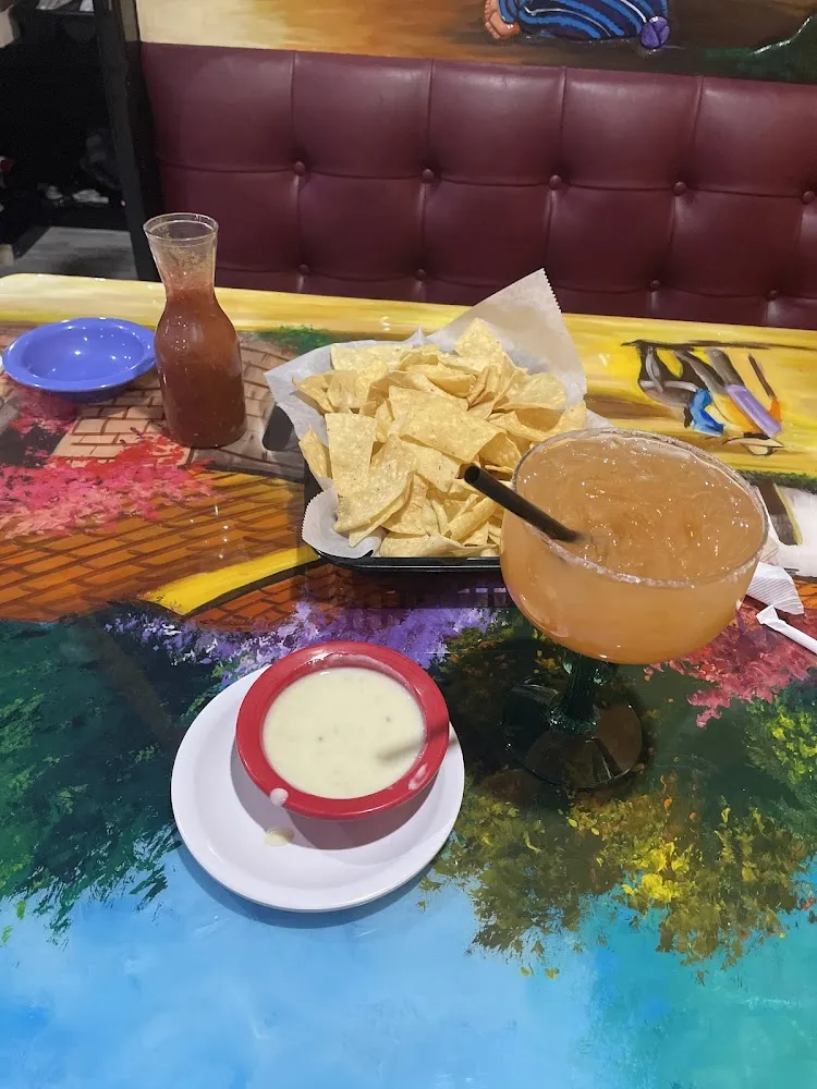 Queso Dip and Peach Margarita on the Rocks